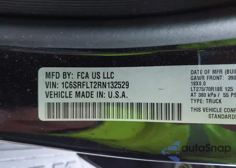 2024 Ram 1500 Rebel 4X4 5'7 Box из США, поврежденный, VIN 1C6SRFLT2RN132529